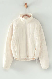 QUILTED WATER RESISTANT CROPPED PUFFER JACKET: KHAKI / S-L:2-2-2