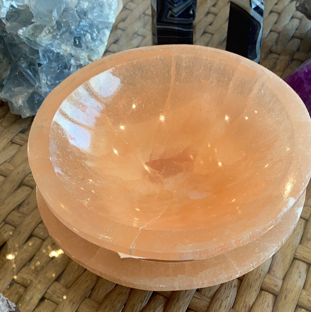 Peach Selenite Bowl large