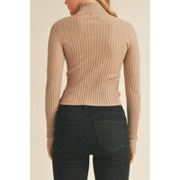 Ribbed Mock Neck Long Sleeve Sweater Top