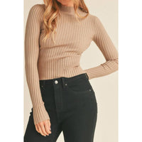 Ribbed Mock Neck Long Sleeve Sweater Top