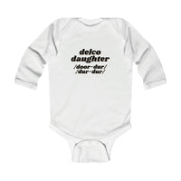 Delco Slang Top, Delco Onesie®, Daughter Onesie®, Long Sleeve Baby Delco Button Bottom, Delaware County Durdur Humor