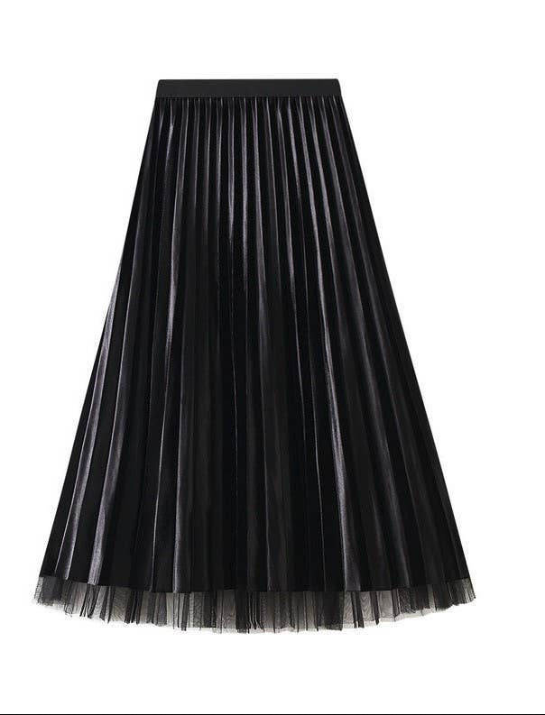 Midi Pleated Skirt: L / Black