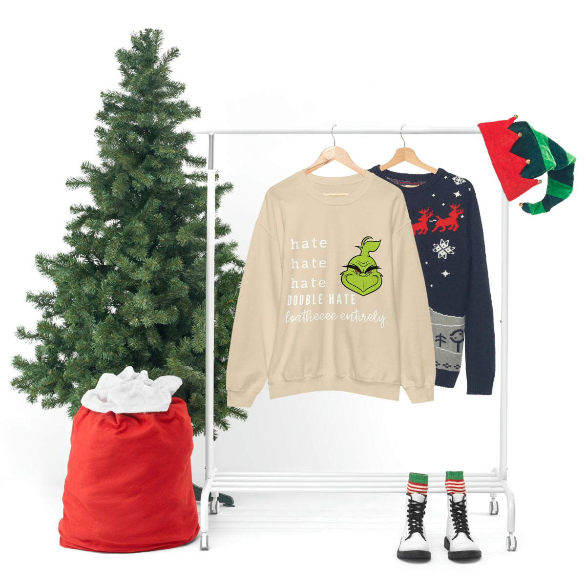 Hate, Hate, Hate, Double Hate, Loathe Entirely, The Grinch Holiday Crewneck, Oversized Sweatshirt, Grinch Lover Gifts