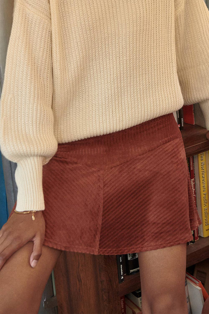 Velvet Fit and Flare Mini Skirt: Cinnamon