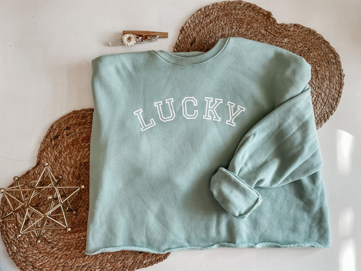 Lucky Cropped Mint Green Crewneck